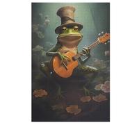 Grenouille Jouant de la guitaree Puzzles en Bois 1000 Pièces Adultes, Poster Jigsaw Puzzle, Design Unique Jouet Éducatif pour Adolescents Et Enfants 78×53cm