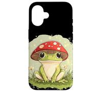 Grenouille ludique avec un chapeau champignon pour les amateurs d'art décontractés Coque pour iPhone 16