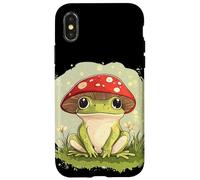 Grenouille ludique avec un chapeau champignon pour les amateurs d'art décontractés Coque pour iPhone X/XS