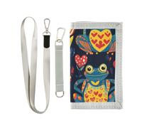 Grenouille mexicaine Folk Art Motifs Saint-Valentin Portefeuille à trois volets Pince à billets pour homme et femme Portefeuille pliable simple et léger avec cordon Carteras para hombre, grenouille