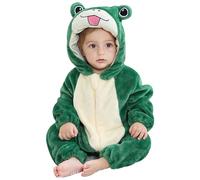 Grenouille Onesie Enfants Mignonne Barboteuse à Capuchon pour Bébé avec Visage Silme Fermeture Éclair Thermique à Manches Longues en Flanelle Bébé Onesie pour Dormir, Ramper, Cosplay, Taille 110
