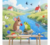 Grenouille, Papillon, Fleur Et Oiseau Papier peint photo 3D Paysage De Source Fluviale amovible pour chambre d'enfant chambre d'adolescente salon stickers muraux chambre d'enfant 300x208cm