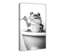 Grenouille se brossant les dents, art mural amusant de salle de bain, décoration mignonne de buanderie, animaux dans la salle de bain, imprimé humour grenouille rétro, Ai Art-1
