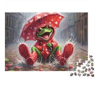 Grenouille sous la Pluie Parapluie Rouge Puzzle 1000 Pièces pour Adultes Coffret Puzzle 1000 Pièces Papier Détente Cadeau 70x50cm/1000pcs