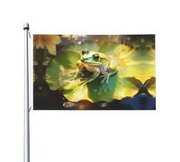 Grenouille sur une feuille de lotus - Drapeau imprimé double face (91,4 x 152,4 cm) - Grand drapeau de jardin - Décoration extérieure festive
