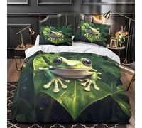 Grenouille verte assise Housse de Couette 3D Effet Microfibre Hypoallergique Confortable Illustration de la nature Parure de Lit Fermeture Éclair Super Douce Résistante for Couple Single（140x200cm）