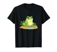 Grenouille Verte Kawaii Assise près d'un Petit étang Mignon T-Shirt