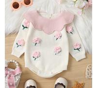 Grenouillère à col roulé pour bébé fille, body à manches longues avec grand col et motif de fleurs colorées, mignon et chaud, convient pour un port quotidien au printemps et en automne, élégant et à l