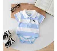 Grenouillère à manches courtes d'été pour bébé garçon tout-petit, col à revers côtelé pour le confort et l'ajustement, ne se déforme pas facilement, motif rayé bleu et blanc classique, simple et génér