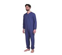 Grenouillere Adulte Hiver, Pyjama Integral Fermeture au Dos, 100% Coton (9078F) Anti Deshabillage Alzheimer, Demence, Incontinence (FR/ES, Alpha/lettres, M, Taille normale, Taille normale, Bleu)