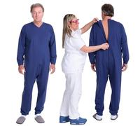 Grenouillere Adulte Hiver, Pyjama Integral Fermeture au Dos, 100% Coton (9078F) Anti Deshabillage Alzheimer, Demence, Incontinence (FR/ES, Alpha/lettres, S, Taille normale, Taille normale, Bleu)