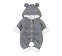 grenouillère bébé,body bébé 0-3 mois,Combinaison en peluche pour enfants automne/hiver couleur unie dessin animé mignon boucle tricoté costume d' fête anniversaire (Grey, 3-6 Months)