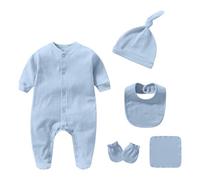 Grenouillère Bébé Doux Tenue Nouveau-nés Garçons Filles 0 à 12 Mois Confortable Quotidien Bonnet Gants Chaussons Six Pièces en Coton Pur