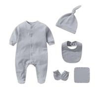 Grenouillère Bébé Doux Tenue Nouveau-nés Garçons Filles 0 à 12 Mois Confortable Quotidien Bonnet Gants Chaussons Six Pièces en Coton Pur