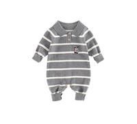 Grenouillere Bebe Garcon Automne Manches Longues Tricot Laine Rayures Polo Gentleman Combinaison Body Pyjama Vêtement Nourrisson Doux Confortable Chaud Tenue Cadeau