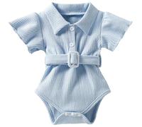 Grenouillere Bebe Garcon Eté Respirant Tricot Revers Ouverture Devant Ceinture Combinaison Body Pyjama Vêtement Nourrisson Casual Chaud Tenue Cadeau