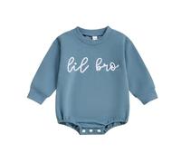 Grenouillere Bebe Garcon Manches Longues Snap Fermeture Broderie Elegante Lil Bro Big Bio Combinaison Body Pyjama Vêtement Nourrisson Doux Confortable Chaud Tenue Cadeau