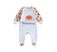 Grenouillère Bébé Mon Premier Halloween Barboteuse Imprimé Citrouille Body Combinaison Manches Longues Pyjama Halloween Nouveau-né Fille Garçon (Blanc 2, 3-6 Mois)
