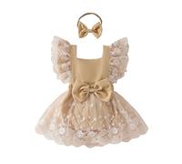 Grenouillere Bebe Naissance Fille Garcon Ensemble Barboteuse à Manches volantées en Dentelle pour Nouveau-né, Body, Robe et Bandeaux