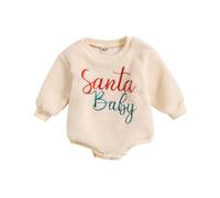 Grenouillere Bebe Noel Manches Longues Imprimé Lettres Cartoon Renne Broderie Col Rond Colorblock Peluche Combinaison Body Pyjama Vêtement Nourrisson Chaud Tenue Cadeau