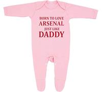Grenouillère « Born To Love Arsenal Just Like Daddy » conçue et imprimée au Royaume-Uni en utilisant 100 % coton peigné fin, rose, 6 mois