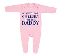 Grenouillère « Born To Love Chelsea Just Like Daddy » pour bébé garçon et fille, conçue et imprimée au Royaume-Uni à partir de 100 % coton peigné fin - Rose - 0-3 mois