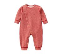 Grenouillère chaude et douce pour nouveau-né de 0 à 24 mois - Couleur unie - Grenouillère d'hiver pour enfants - Pyjama de Noël, Rouge, 18-24 mois