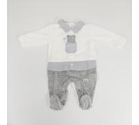 Grenouillère Chenille Avec Broderie Blanche Grise 3/6 Mois