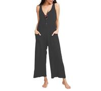 Grenouillère de maternité sans manches pour femme - Salopette ample à bretelles et poches - Combinaison longue avec bouton (1#, 3XL)