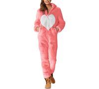 Grenouillère en Peluche pour Femme Pyjama Femme d' Hiver Combinaison avec Fermeture Éclair Vêtement de Nuit en Peluche en Polaire Noël Costume Zipper à Capuche