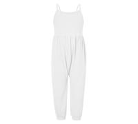 Grenouillere Enfant 12 Ans - Combinaison 1 pièce Dos Nu pour bébé et Fille Barboteuse sans Manches à Bretelles Tenues d'été avec Poches (White 5-6 Years)