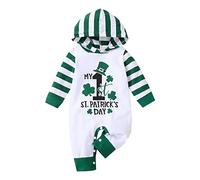 Grenouillere Enfant 4 Ans - bébé garçon Fille Mon Jour de la Saint- Tenues Nouveau-né vêtements à Capuche rayé Lettre Imprimer Infantile à Manches Longues Barboteuse Combinaison (White 3-6 Months)
