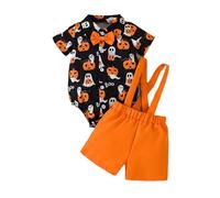 Grenouillère Halloween Gentleman Tenue Nouveau Né Bébé Garçon Vêtement Boutonnage Citrouille Grenouillère Haut Salopette Shorts Ensemble(Black, 18-24 Months)