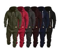 Grenouillère Homme Combinaison Pyjama Homme Comfortable Hommes Polaire Rompe Jumpsuit Longue Combinaison de Loisirs pour l'hiver Vêtement Une Pièce Hiver Chaud Couleur unie Pyjama (#Green, XXXXXL)