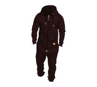 Grenouillère Homme Combinaison Pyjama Homme Comfortable Hommes Polaire Rompe Jumpsuit Longue Combinaison de Loisirs pour l'hiver Vêtement Une Pièce Hiver Chaud Couleur unie Pyjama Douillet (Brown, XL)
