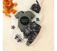 Grenouillère mignonne et amusante pour bébé garçon avec imprimé alphabet en vert militaire avec capuche et pantalon long, printemps/automne 6-9M,9-12M,12-18M,0-1M,1-3M,3-6MPolyester,Tissu tricoté
