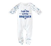 Grenouillère pour bébé garçon « I Am The Little Brother » conçue et imprimée au Royaume-Uni en 100 % coton peigné fin. - Blanc - XS