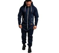 GrenouillèRes Hommes Sexy Long Combinaison Capuche Pyjama Jumpsuit Ensembles Salopette Imprimer Zip Pantalon De Sports Muscle Zipper (L, C-Bleu Marine)