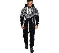GrenouillèRes Hommes Sexy Long Combinaison Capuche Pyjama Jumpsuit Ensembles Salopette Imprimer Zip Pantalon De Sports Muscle Zipper (L, Noir)