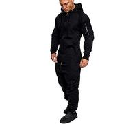 GrenouillèRes Hommes Sexy Long Combinaison Capuche Pyjama Jumpsuit Ensembles Salopette Imprimer Zip Pantalon De Sports Muscle Zipper (2XL, AA-Noir)
