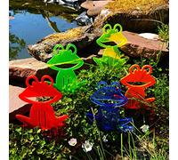 Grenouilles Heureuses SunCatcher Rayonnant Décorations de Jardin, Jeu de 5 Piquets de Jardin, 15cm Cadeau pour Jardiniers d'Extérieur, Colour:Fluorescent Green