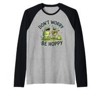 Grenouilles Mignonnes Jouant du ukulélé Musique Art Do Not Worry Be Hoppy Manche Raglan