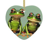 Grenouilles vertes amusantes en forme de cœur en céramique - Décoration de Noël festive - Souvenirs