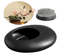 GREOHNMPAW Ensemble de Vases en Céramique Sentimentaux, Bol de Composition Florale en Forme de Galet avec Support de Tige de Grenouille à Épingle à Fleur de 2 Pouces, Noir