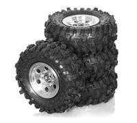 GREOHNMPAW Lot de 4 Pneus de Roue en Métal avec Verrou de 51 mm pour Voiture sur RC 1/18 1/24 TRX4M SCX24 FCX24 Pièces de Mise à Niveau Argent