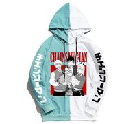 GREOPE Chainsaw-Man Anime Hoodie, Printed Streetwear, Mode Homme et Femme Sweatshirt Hoodie Sportswear E, Vert clair + blanc, XS