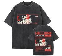 GREOPE Hell-Sing T-Shirt Homme Casual Anime Imprimé T-Shirt Unisexe Mode Casual Top Comic Dessin Animé Noir A, 01, M