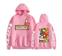 GREOPE Sweat à Capuche Chainsaw-Man Anime, Sweat-Shirt Dessiné Manga Décontracté, Streetwear pour Hommes et Femmes B-Pink||l