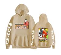 GREOPE Sweat à Capuche Chainsaw-Man Anime, Sweat-Shirt Dessiné Manga Décontracté, Streetwear pour Hommes et Femmes B-Khaki||l