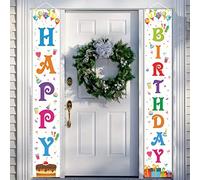 GRESATEK Anniversaire Décorations Bannière, Arrière Plans de Bannière de Porte Joyeux Anniversaire Pour Garçons et Filles, 2 Pcs Bannières en Décoratives Porche de Fête d'Anniversaire Blanche